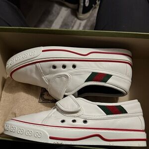 Gucci Kids White Sneakers with Red and Green Accents
